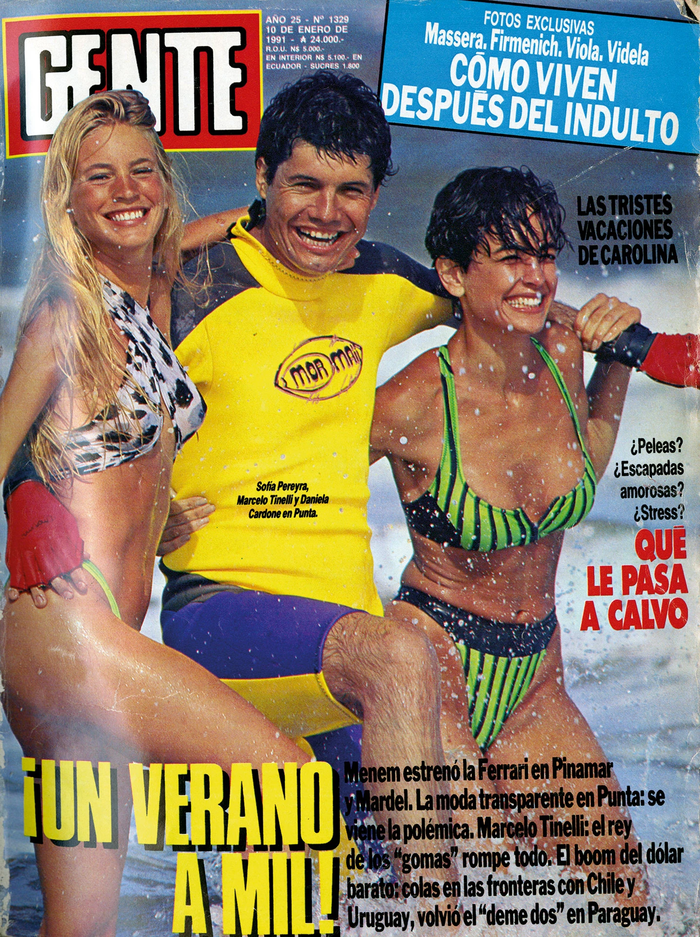 El "Rey de los Gomas" en la tapa veraniega de GENTE de 1991, junto a Daniela Cardone y Sofía Pereyra.