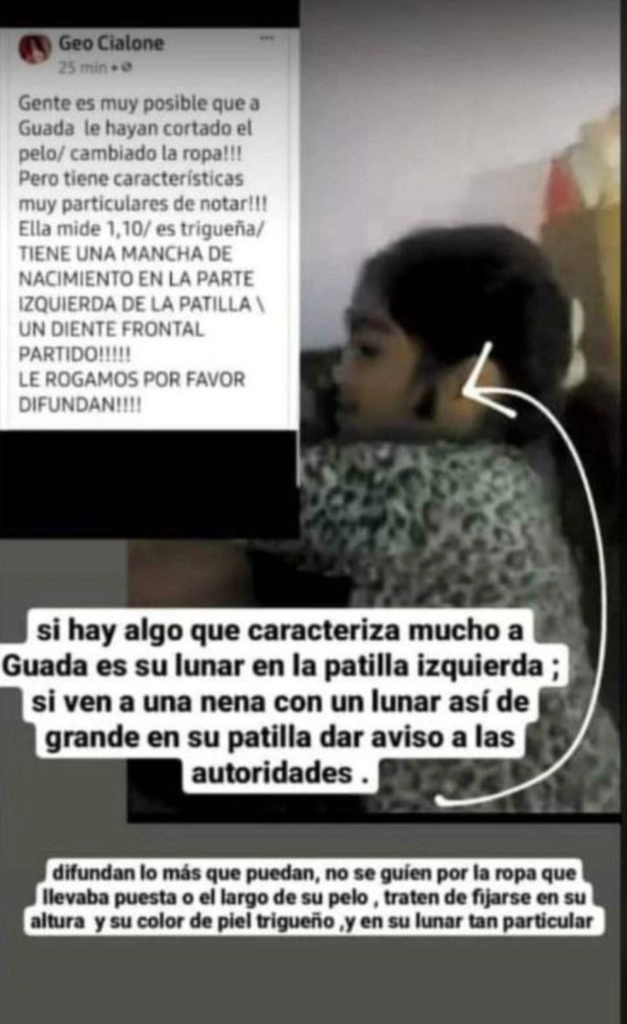 La madre de la menor desaparecida en San Luis realizó un desesperado posteo en las redes