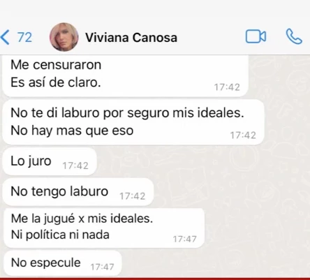 El mensaje de Viviana Canosa. 