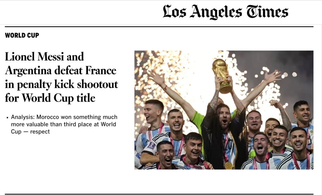 Los Angeles Times cubre el título de Argentina en Qatar