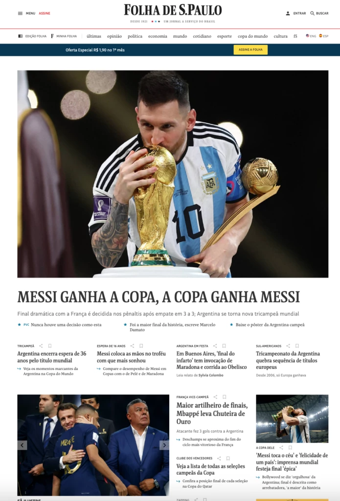 Folha de Sao Paulo cubre el título de Argentina en Qatar
