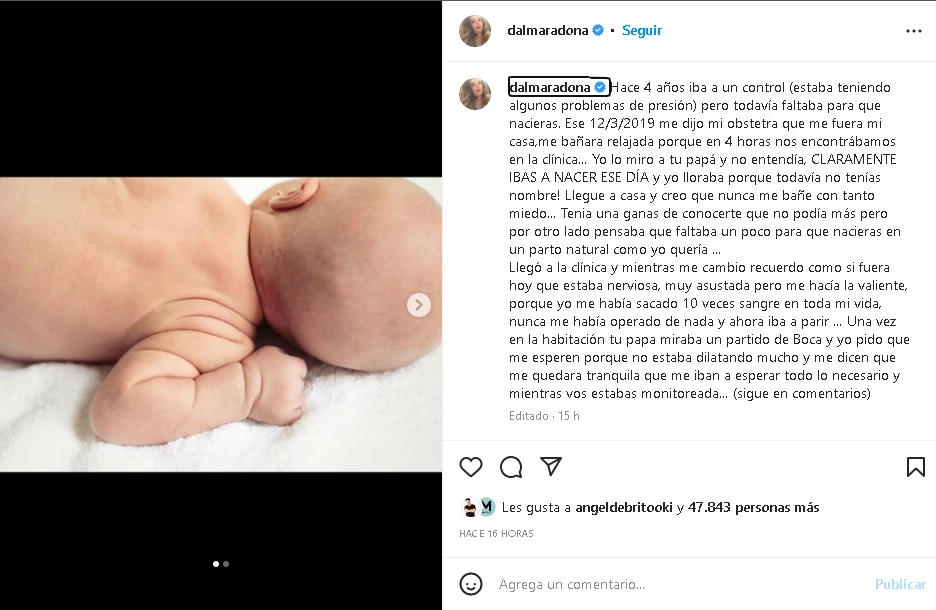 Posteo de Dalma Maradona a su hija Roma. Foto captura de pantalla