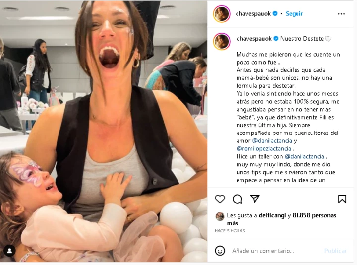 Posting by Paula Chaves celebrated with her daughter.  Screenshot. 